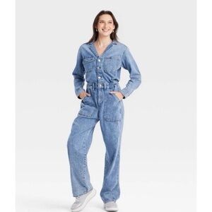 Universal Thread Long Sleeve Utility Baggy Denim Jumpsuit in Blue Size 2